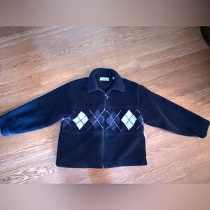 Sherpa Fleece Blue Argyle Full Zip Sweatshirt -M